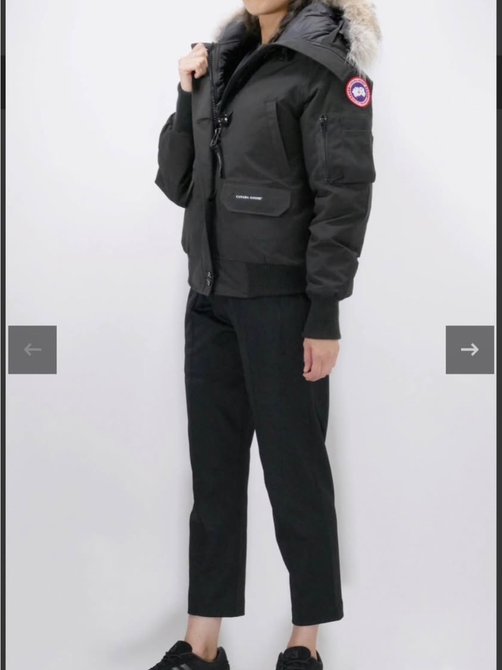 Canada Goose Black Short Bomber Jacket with Fur-Trim Hood
